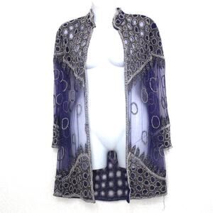 Vintage Sheer and Beaded Open Cardigan Size L Mesh